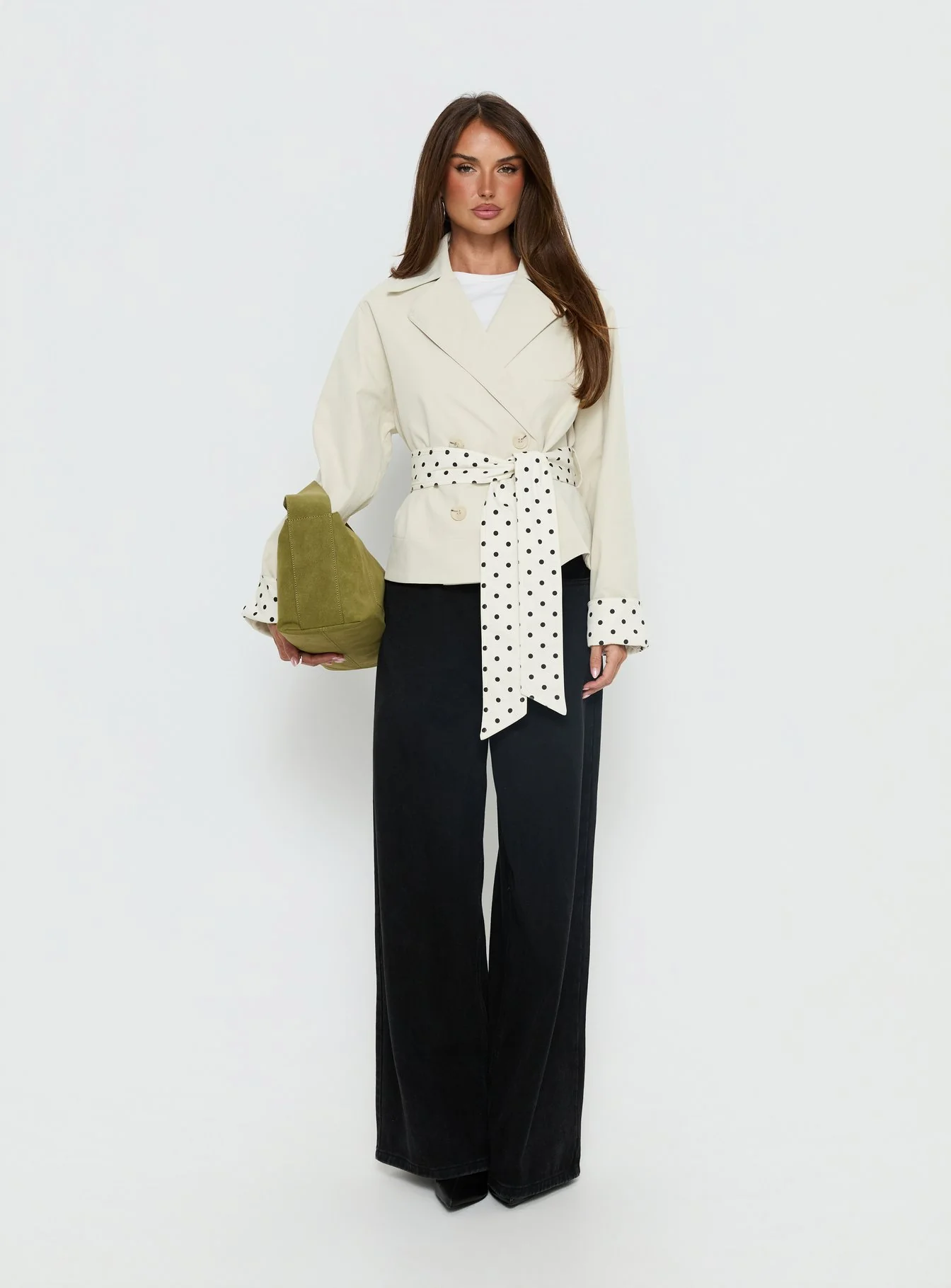 Meriana Cropped Trench Beige Polka Dot