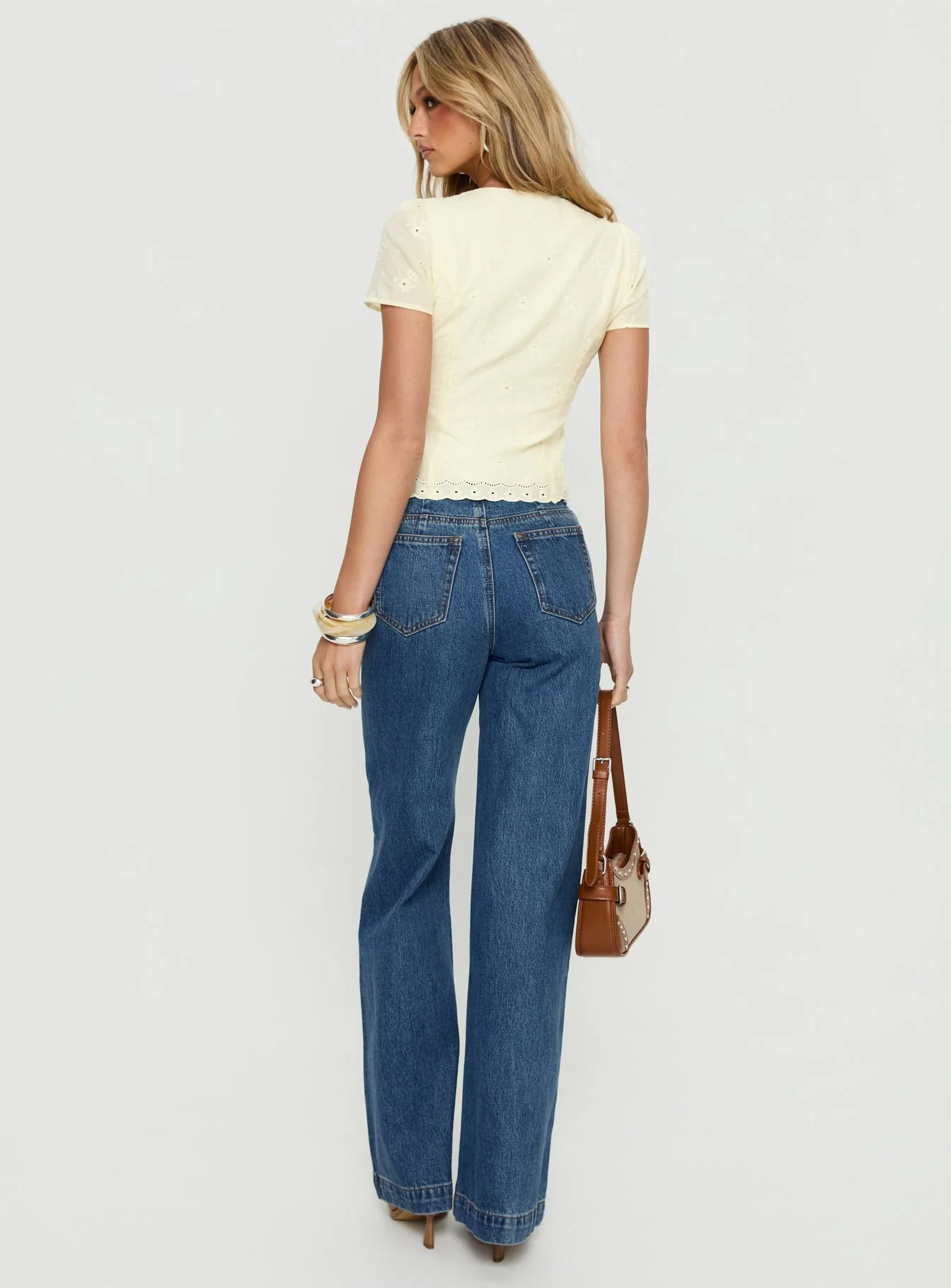 Goldie High Rise Wide Leg Jeans Mid Blue Wash