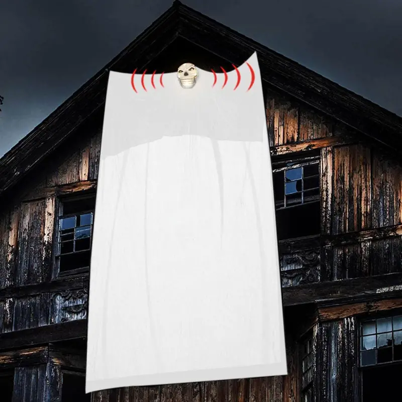 Wisząca lampionowa lampa LED w kształcie ducha – duża, upiorna druciana dekoracja na Halloween, odpowiednia do stosowania wewnątrz i na zewnątrz.