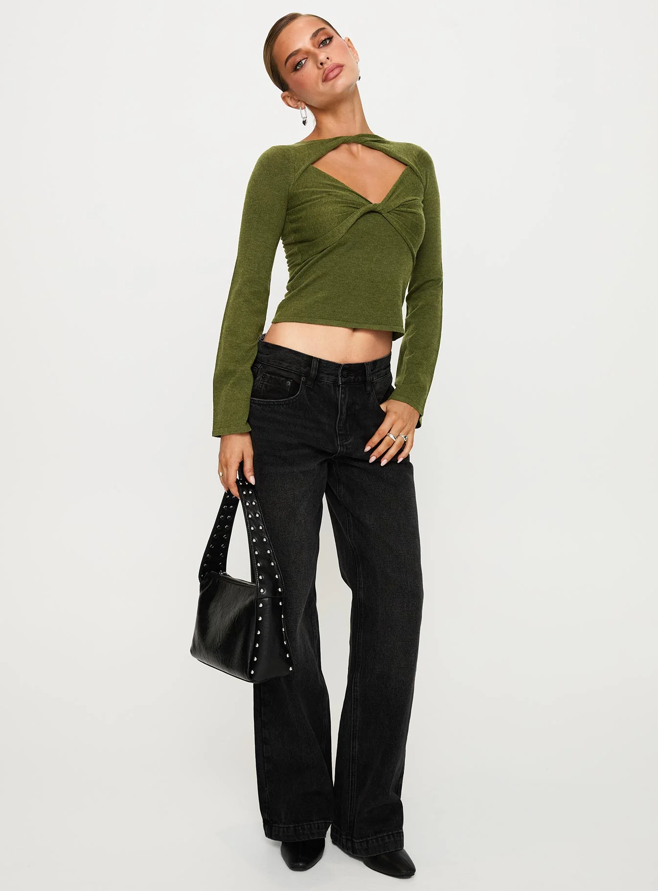 Giordani Long Sleeve Twist Top Moss Green