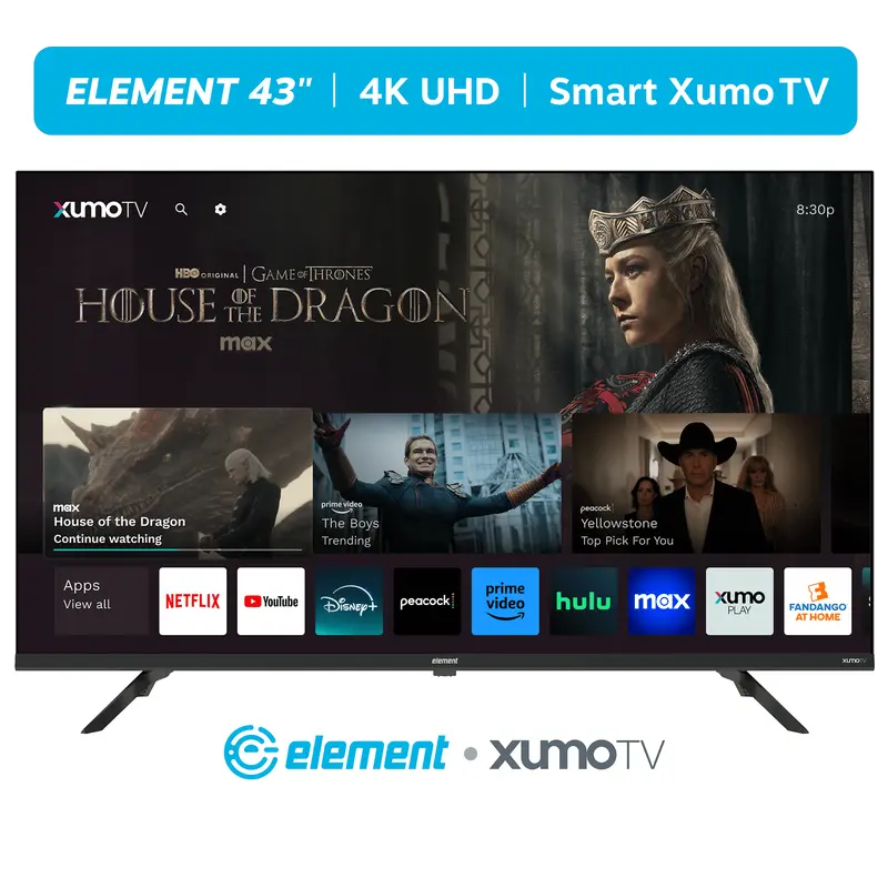 Telewizor Smart TV Element 43 cale 4K UHD – system operacyjny Xumo, obsługa Dolby Vision i HDR, panel wysokiej jakości 120 Hz