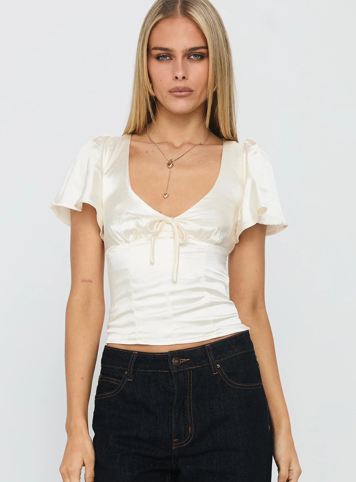 Sun Will Rise Tie Detail Top Cream