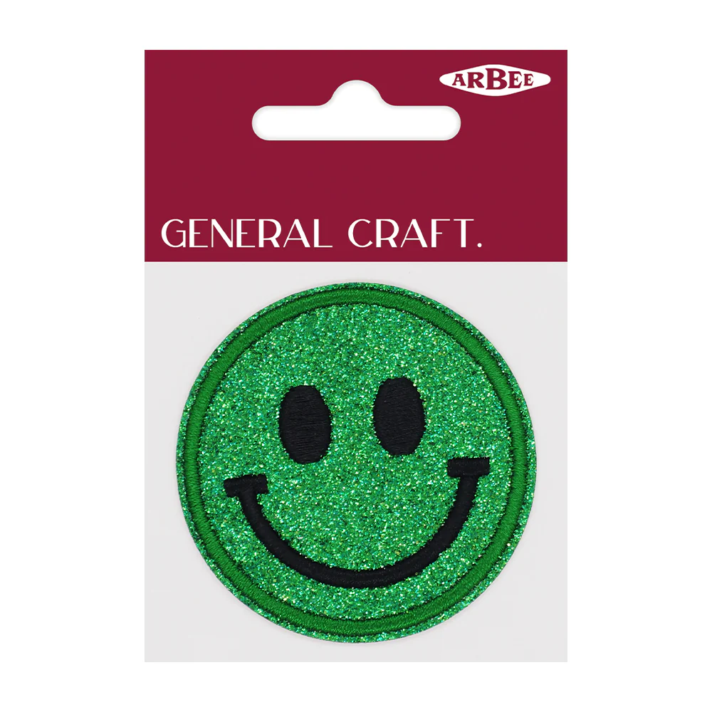 Arbee Crafty Patch, Smiley Face Glitter, Emerald- 60mm 1pc