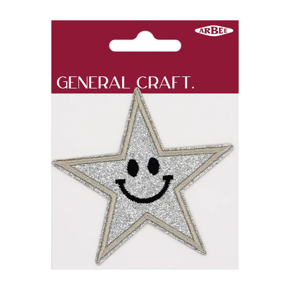 Arbee Crafty Patch, Smiley Star Glitter Silver- 85mm 1pc