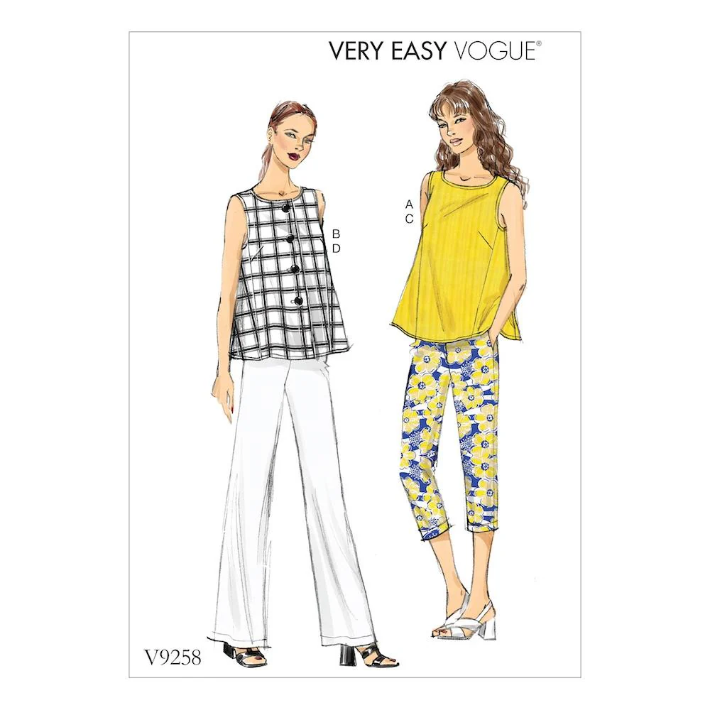 Voguepattern V9258 Misses' Sleeveless Tops with Pull-On Pants