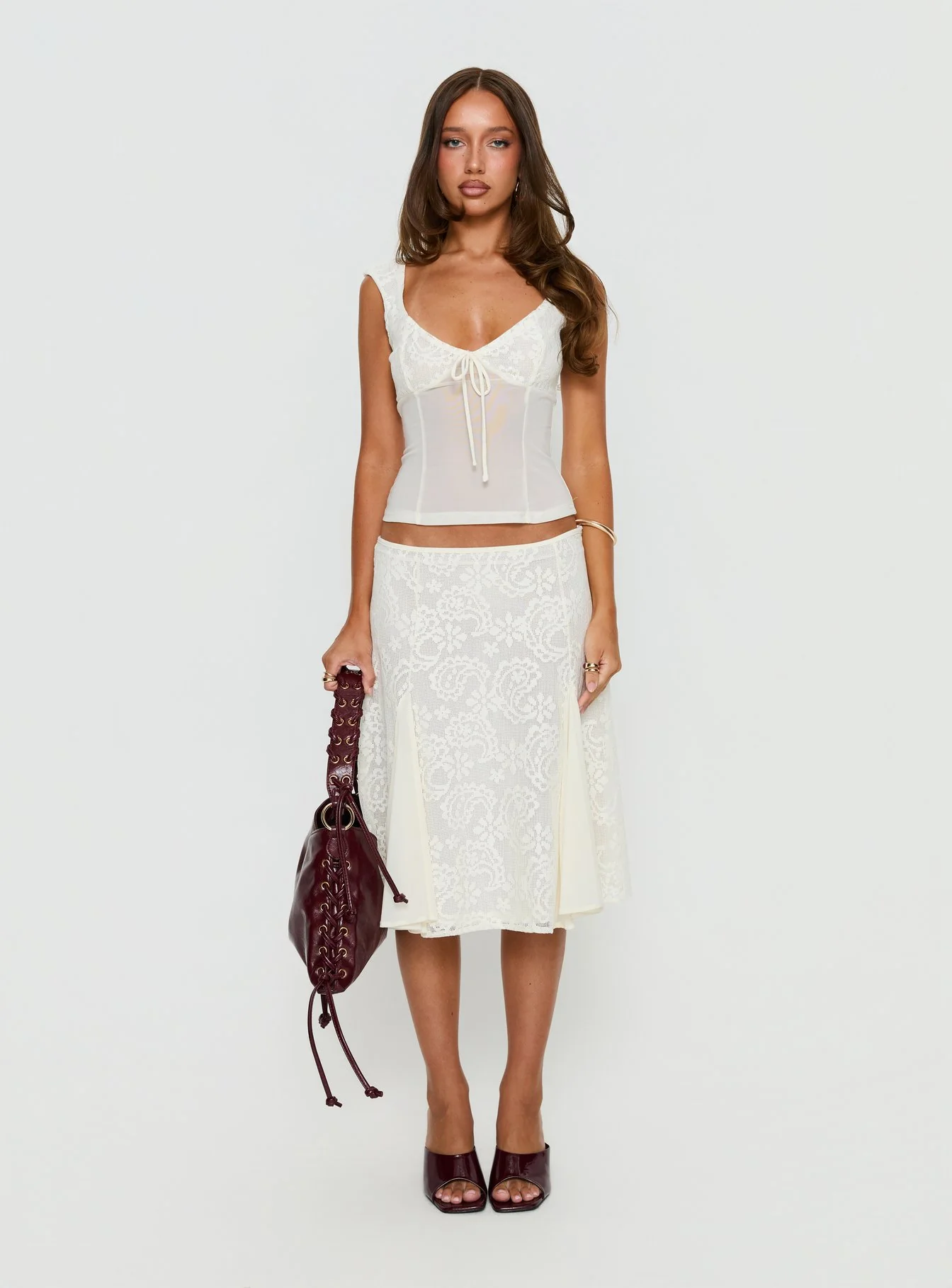 Quani Lace Midi Skirt Cream