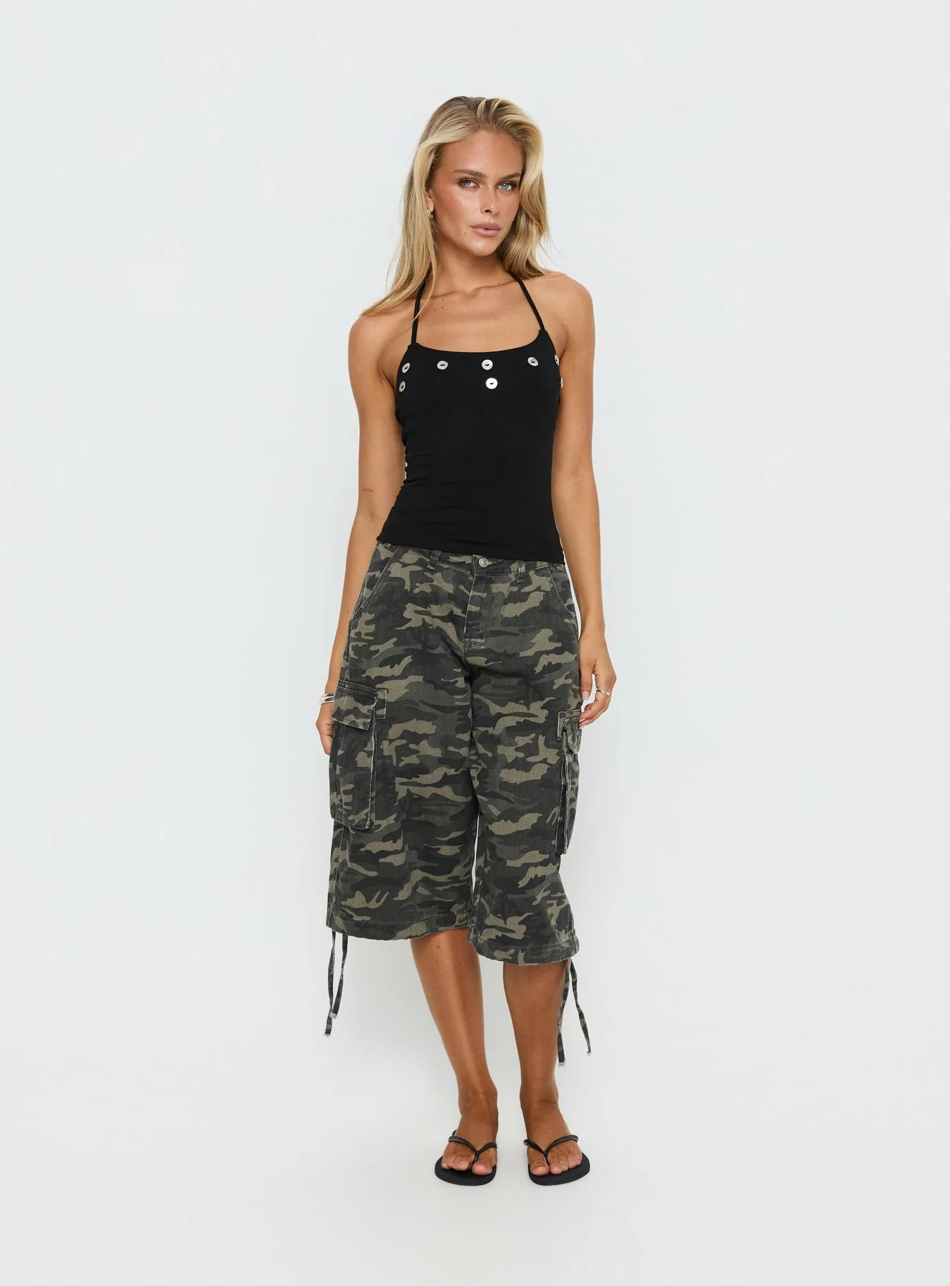 Lysandra Button Halter Top Black