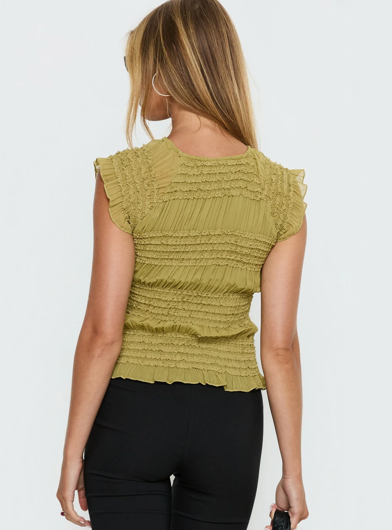 Talyn Cap Sleeve Frill Top Olive