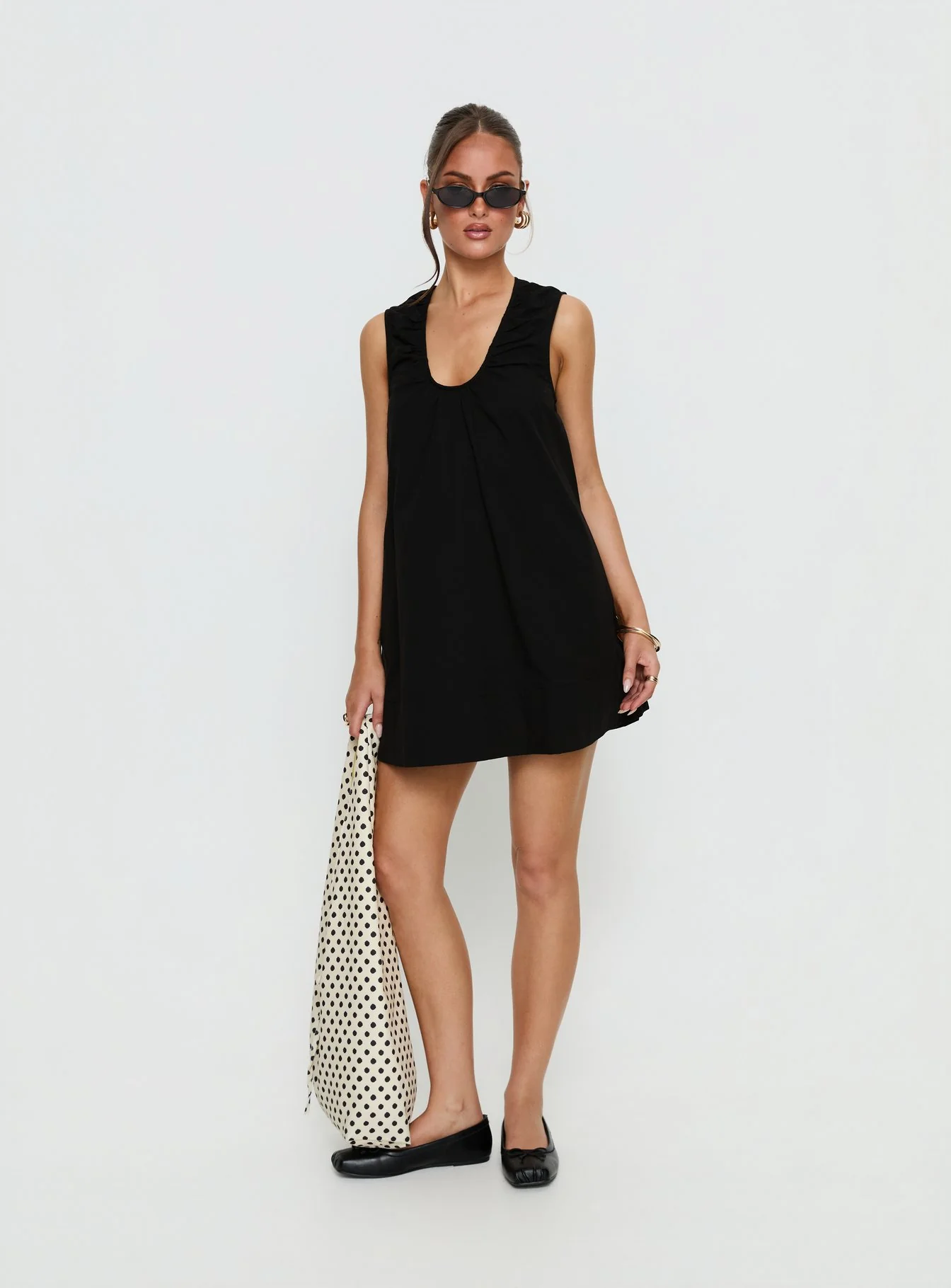 Eberta Ruched Baby Doll Mini Dress Black