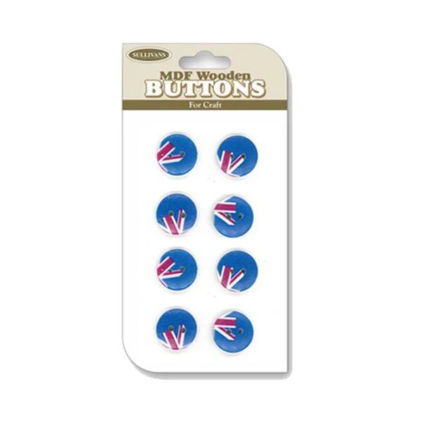 Sullivans MDF Wooden Button, Flags- 8pc