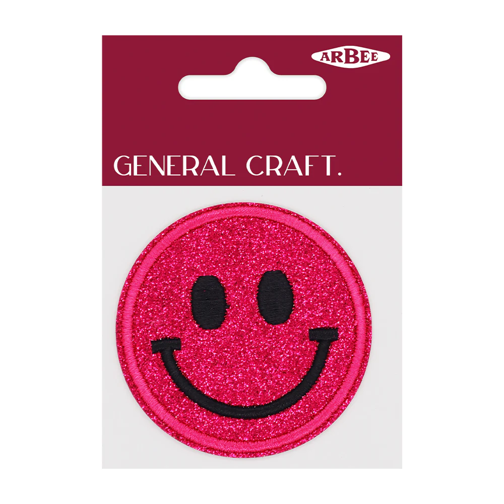 Arbee Crafty Patch, Smiley Face Glitter, Fuchsia- 60mm 1pc