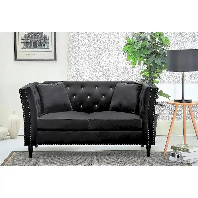 Sofa dwuosobowa Gracewood Hollow Sukikim Velvet Loveseat — nowoczesna sofa dwuosobowa z pikowanym oparciem i niskim profilem.