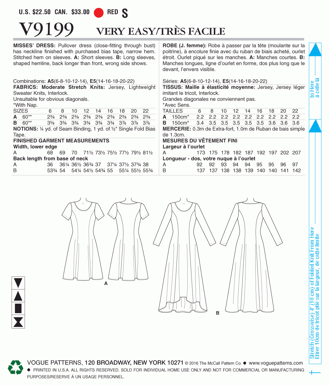 Vogue Pattern V9199 Misses' Knit Fit and Flare Dresses