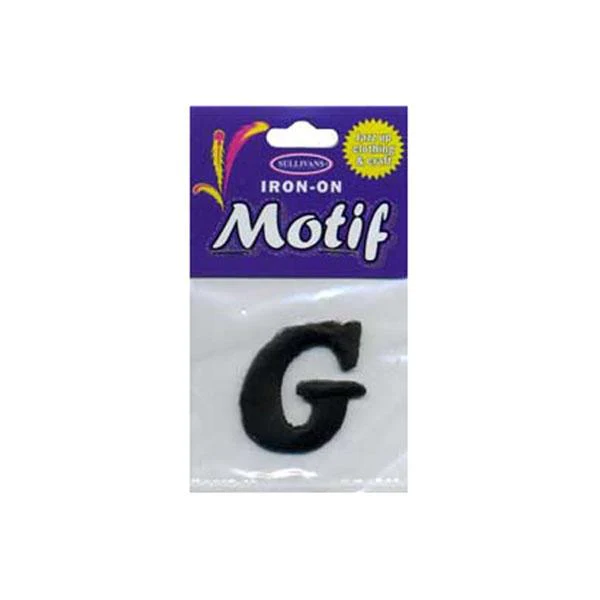Sullivans Motif Iron On Letter G, Black- 30 mm