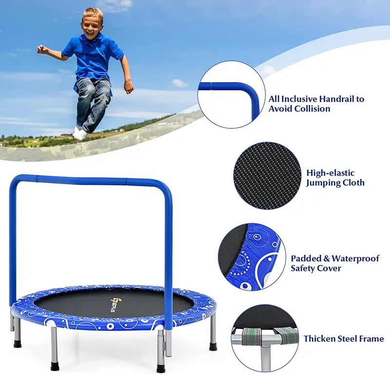 Składana trampolina dla dzieci o długości 91 cm (36 cali) – z wbudowanym uchwytem, ​​matą bezpieczeństwa i kompaktową poduszką do skakania.