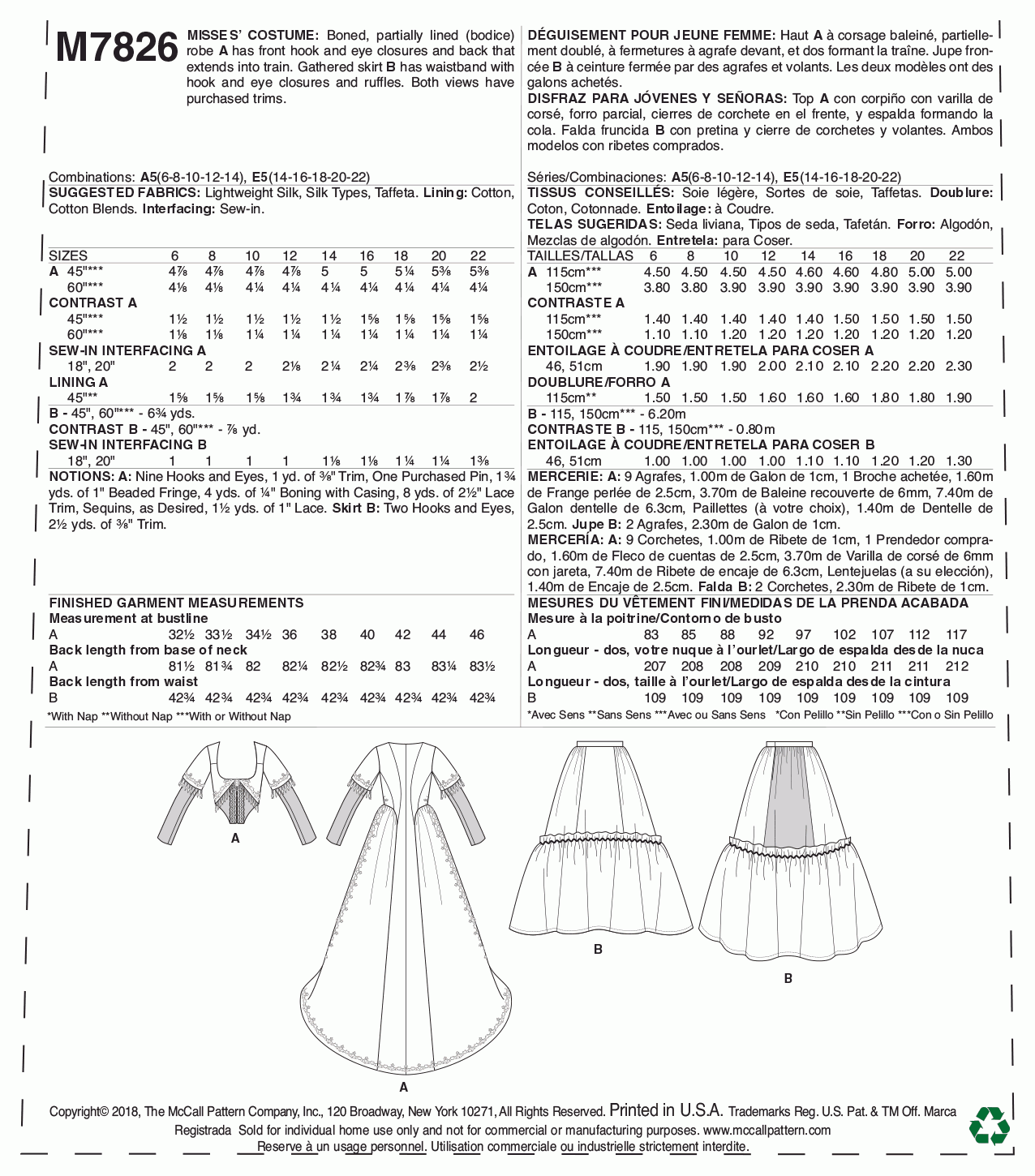 McCall's Pattern M7826 Misses' Costume