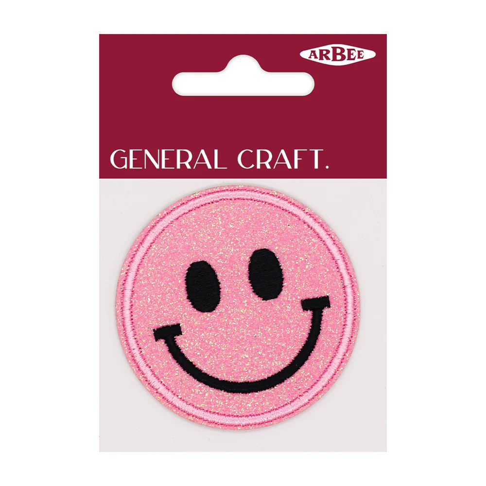 Arbee Crafty Patch, Smiley Face Glitter Pink- 60 mm 1pc