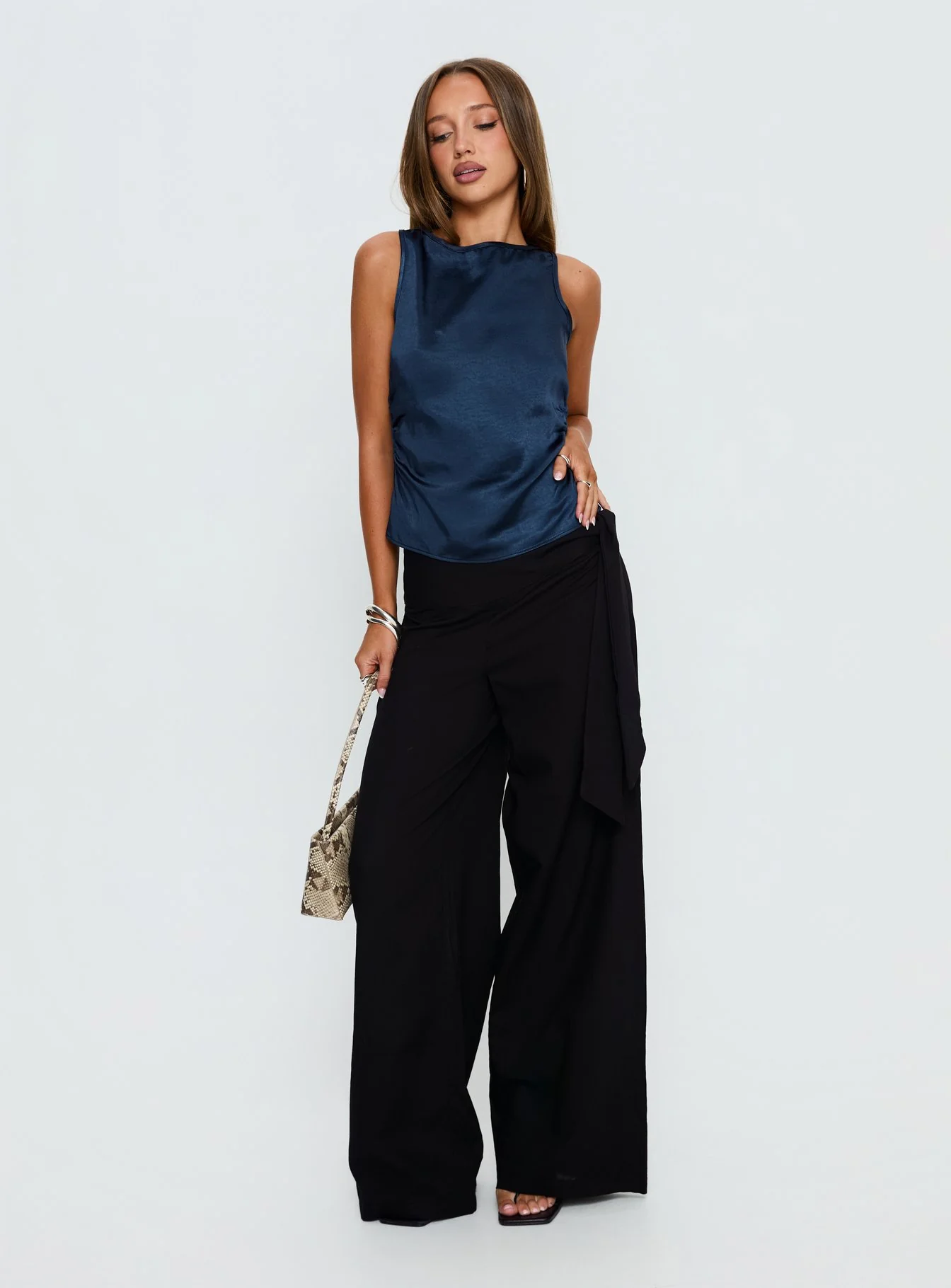 Jennisa Backless Satin Top Navy