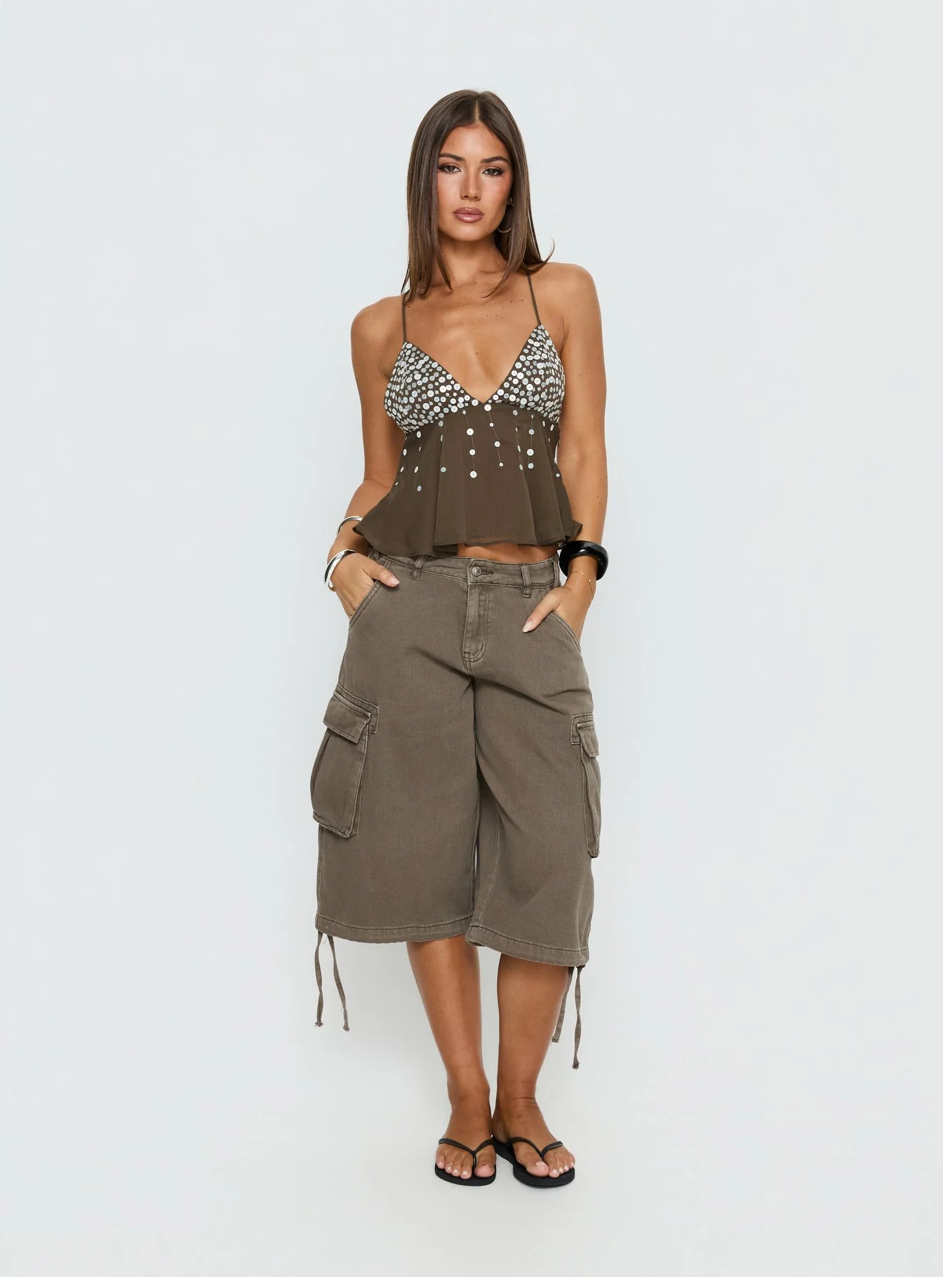 Vinton Button Detail Cami Top Mocha
