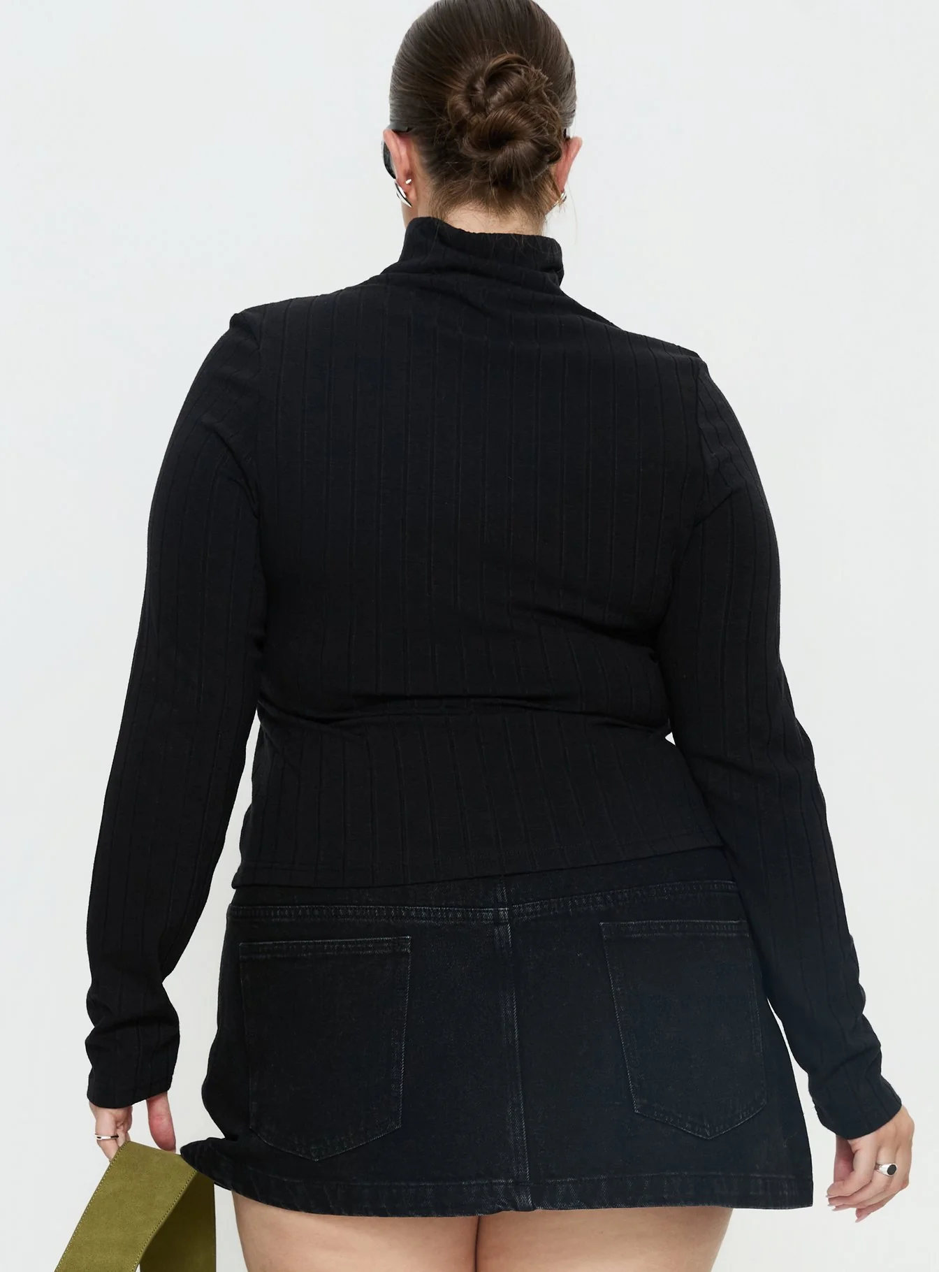 Enisa High Neck Long Sleeve Top Black Curve