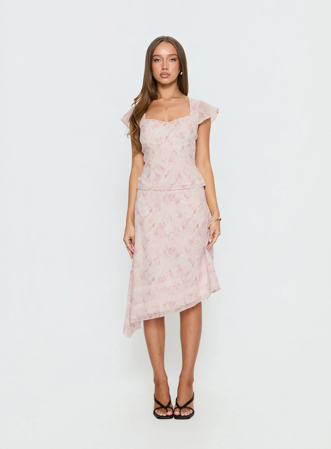 Avaline Lace Trim Blouse Top Pink