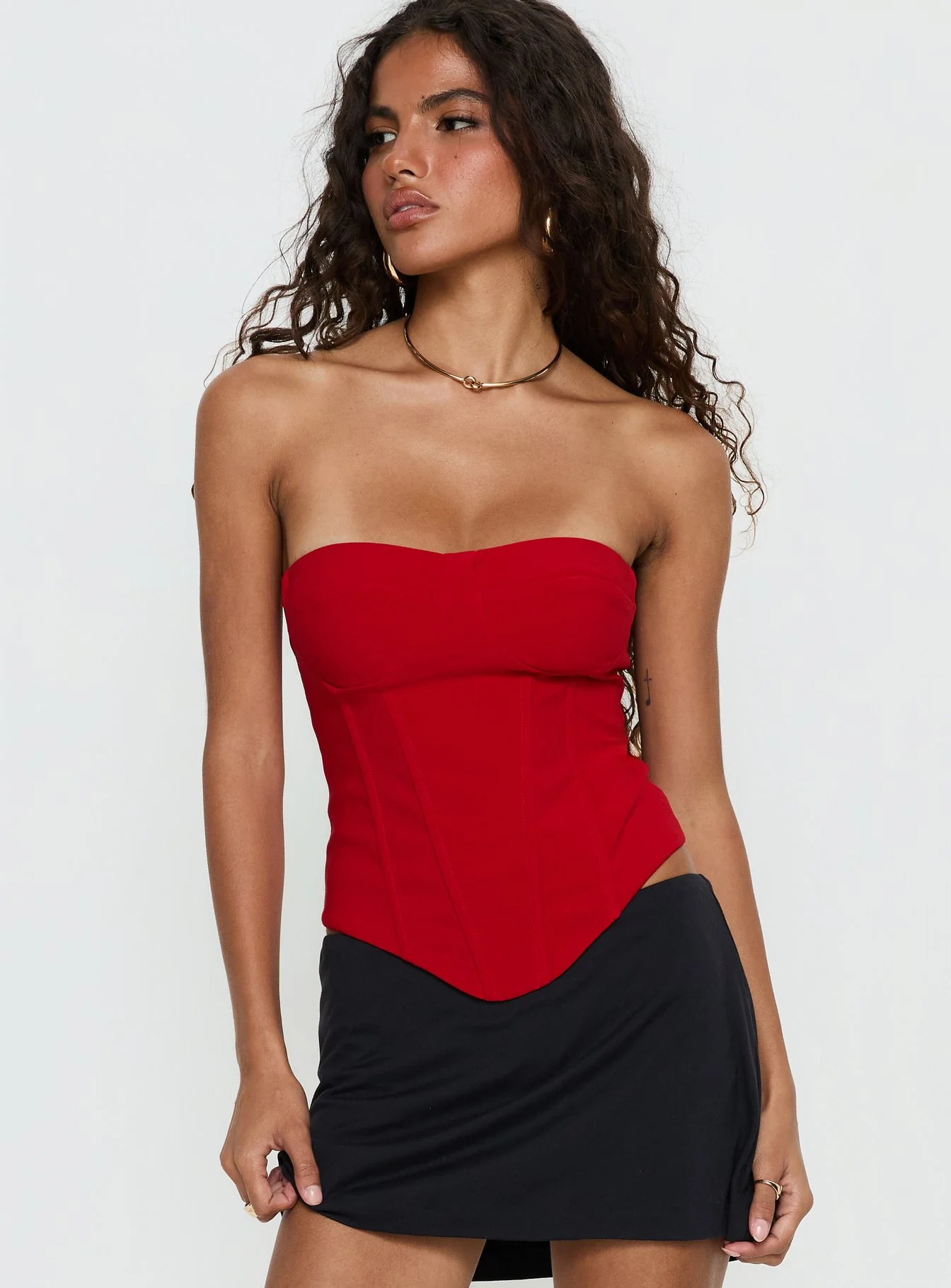 Chevon Strapless Corset Top Red