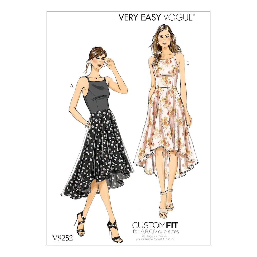 Vogue Pattern V9252 Misses' Princess Seam High-Low Dresses with Pockets