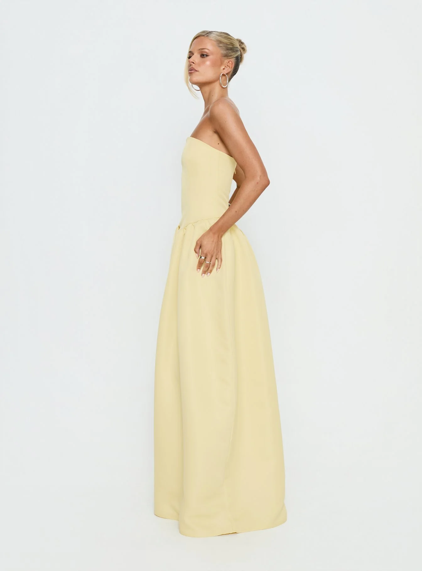 Soft Bloom Drop Waist Strapless Maxi Dress Yellow
