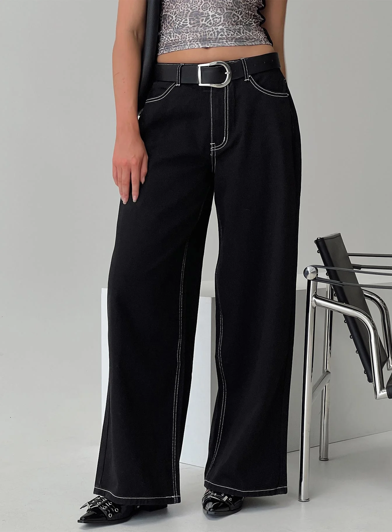 Naylor Mid Rise Wide Leg Jeans Mid Black