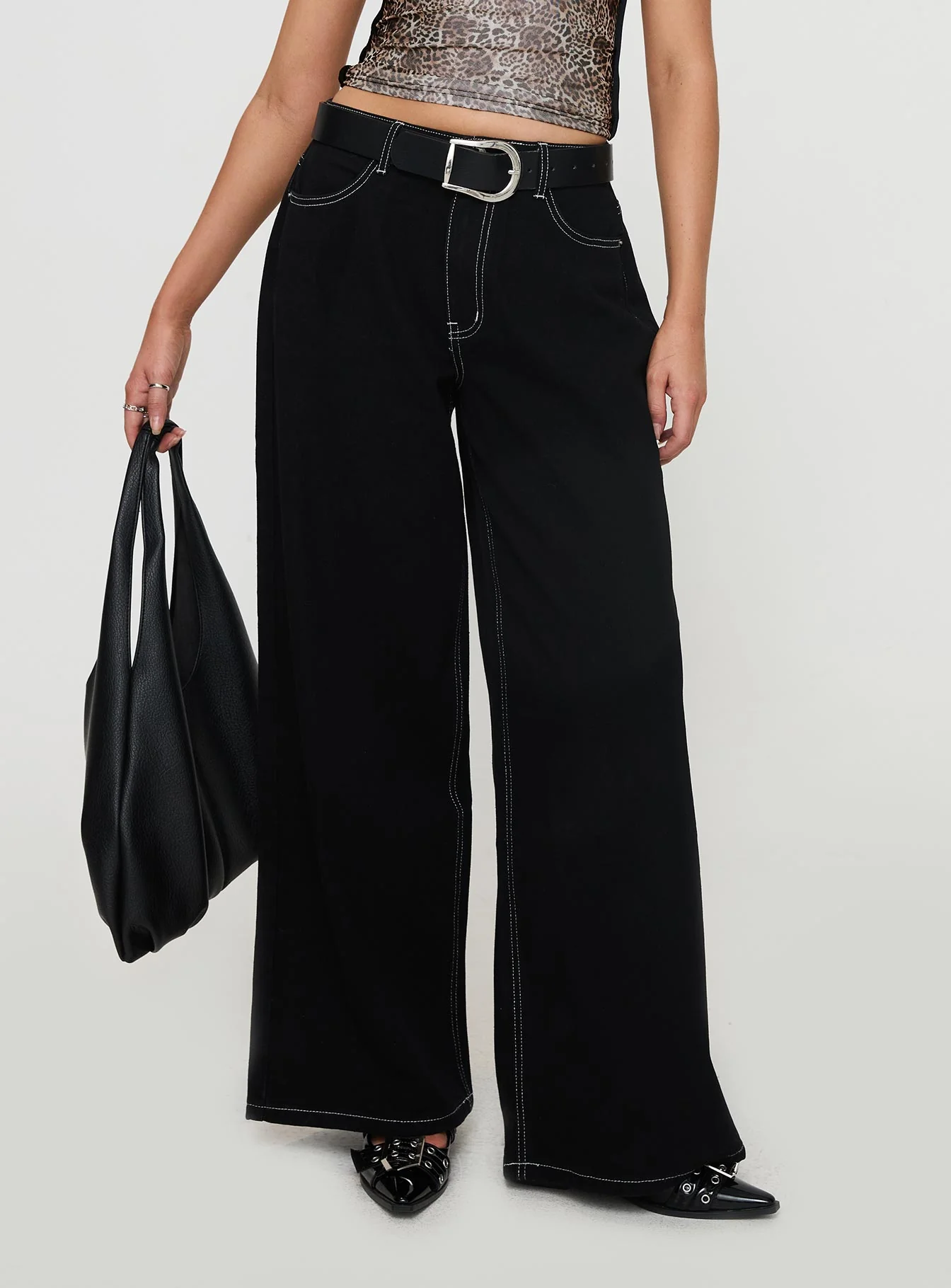 Naylor Mid Rise Wide Leg Jeans Mid Black