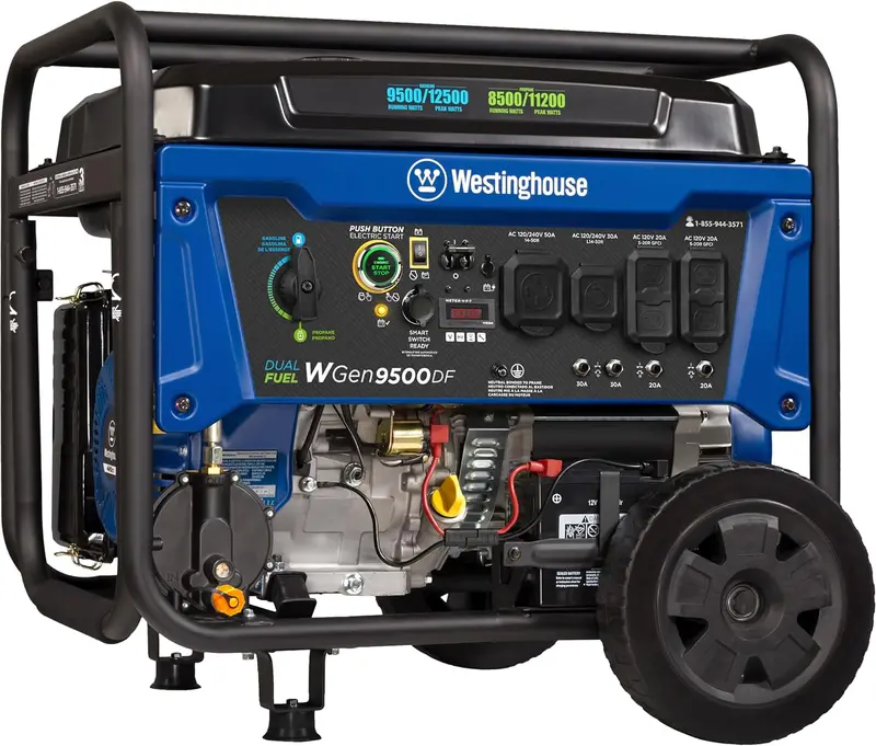 Przenośny generator dwupaliwowy Westinghouse WGen12500DF – moc szczytowa 12 500 W do awaryjnego zasilania domu