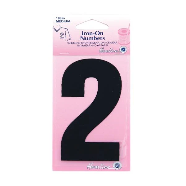 Hemline Iron On Numeral, Black 2- 10cm