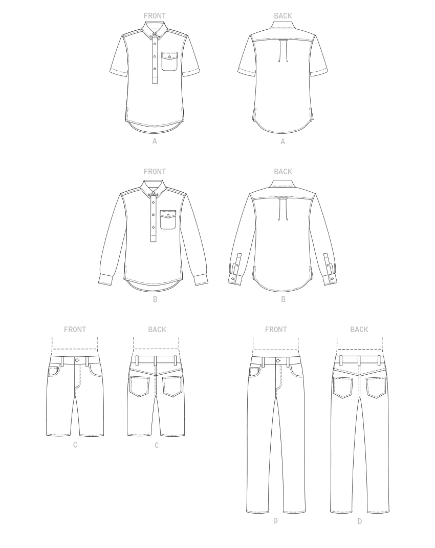 Vogue Pattern V1895 Men's Shirts, Shorts and Pants