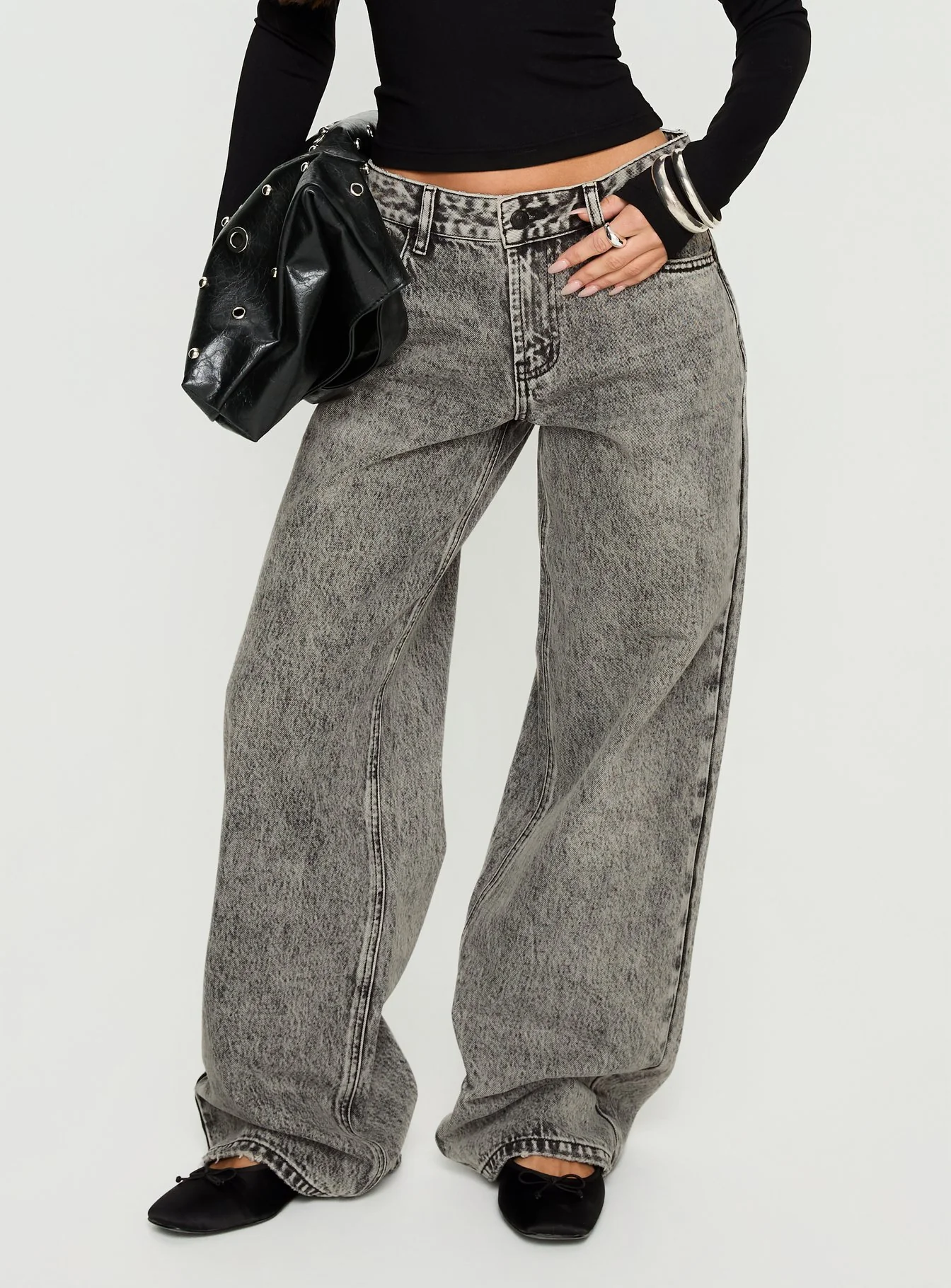 Serenitia Mid Rise Relaxed Jeans Washed Grey
