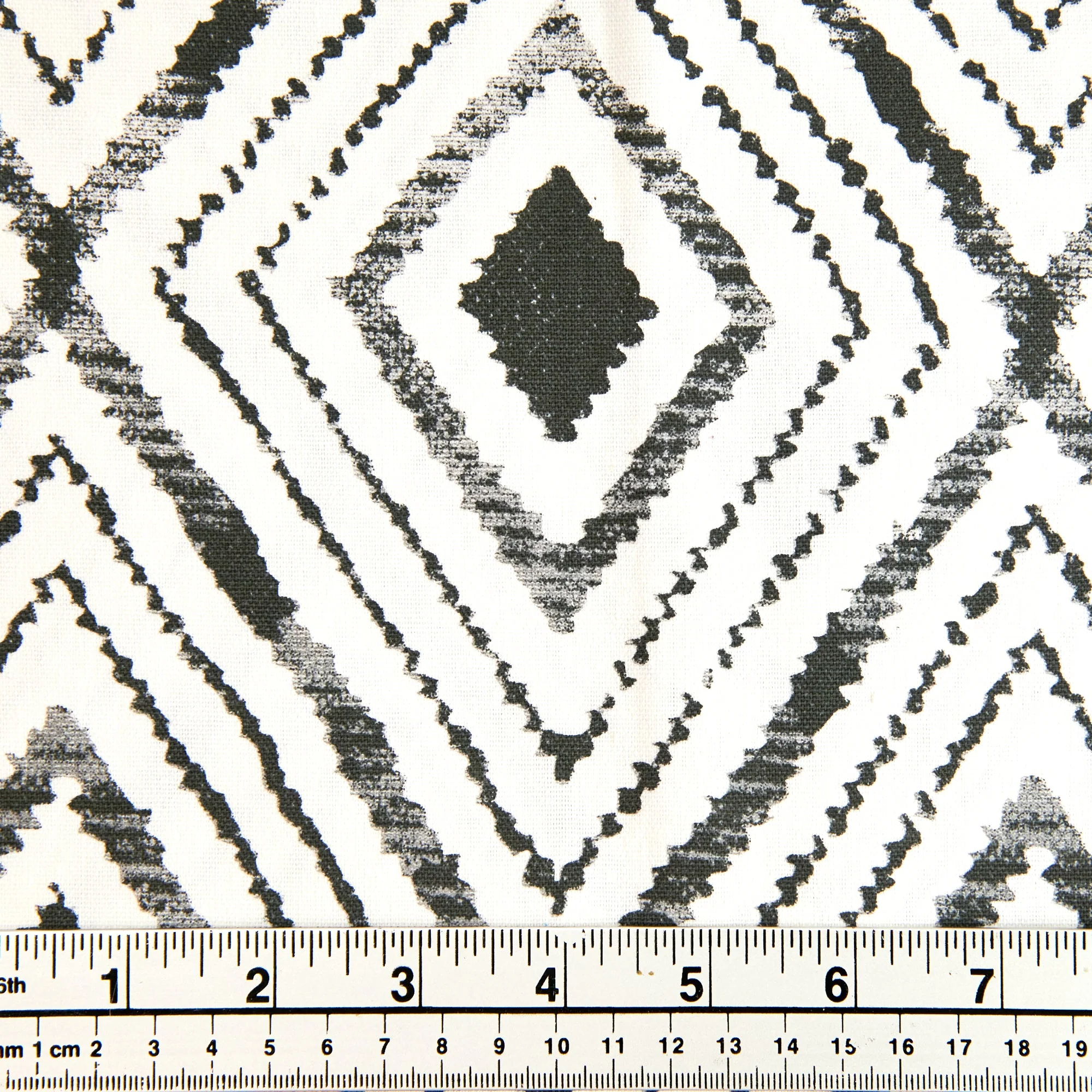 Printed Cotton Duck Fabric, Grey Multi Diamond- Width 140cm