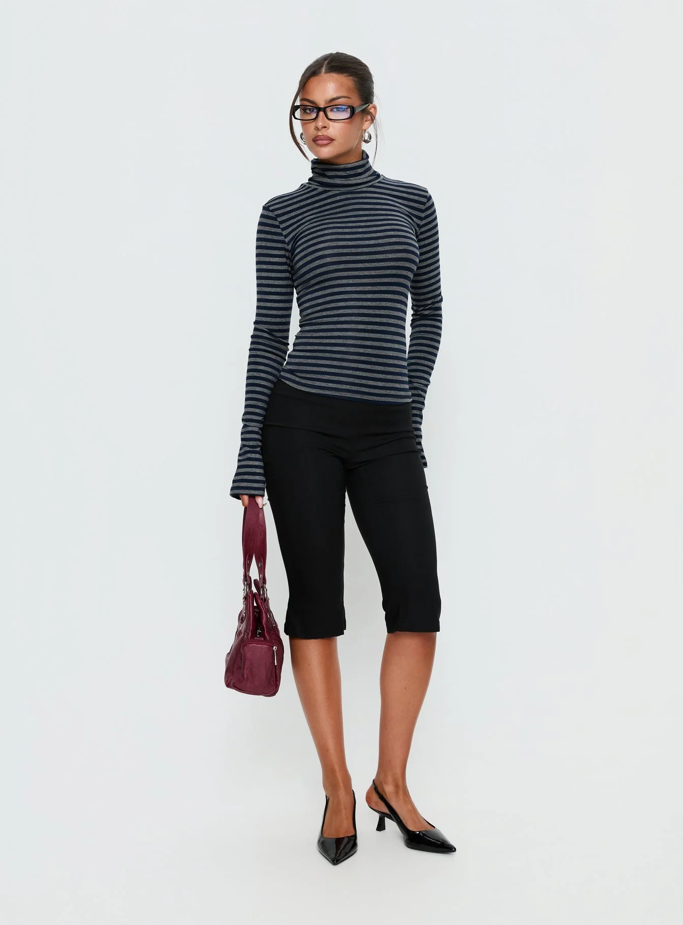 Temika Long Sleeve Backless Top Navy Stripe