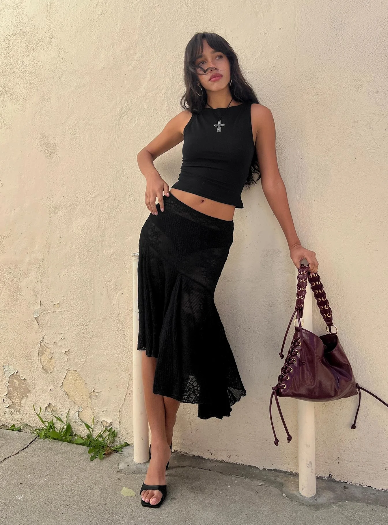 Mellissa Sheer Textured Midi Skirt Black