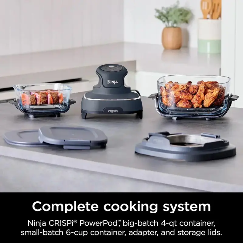 Ninja Crispi 4 w 1 Szklana frytkownica powietrzna – 4 QT System gotowania TempWare z wielofunkcyjnymi możliwościami