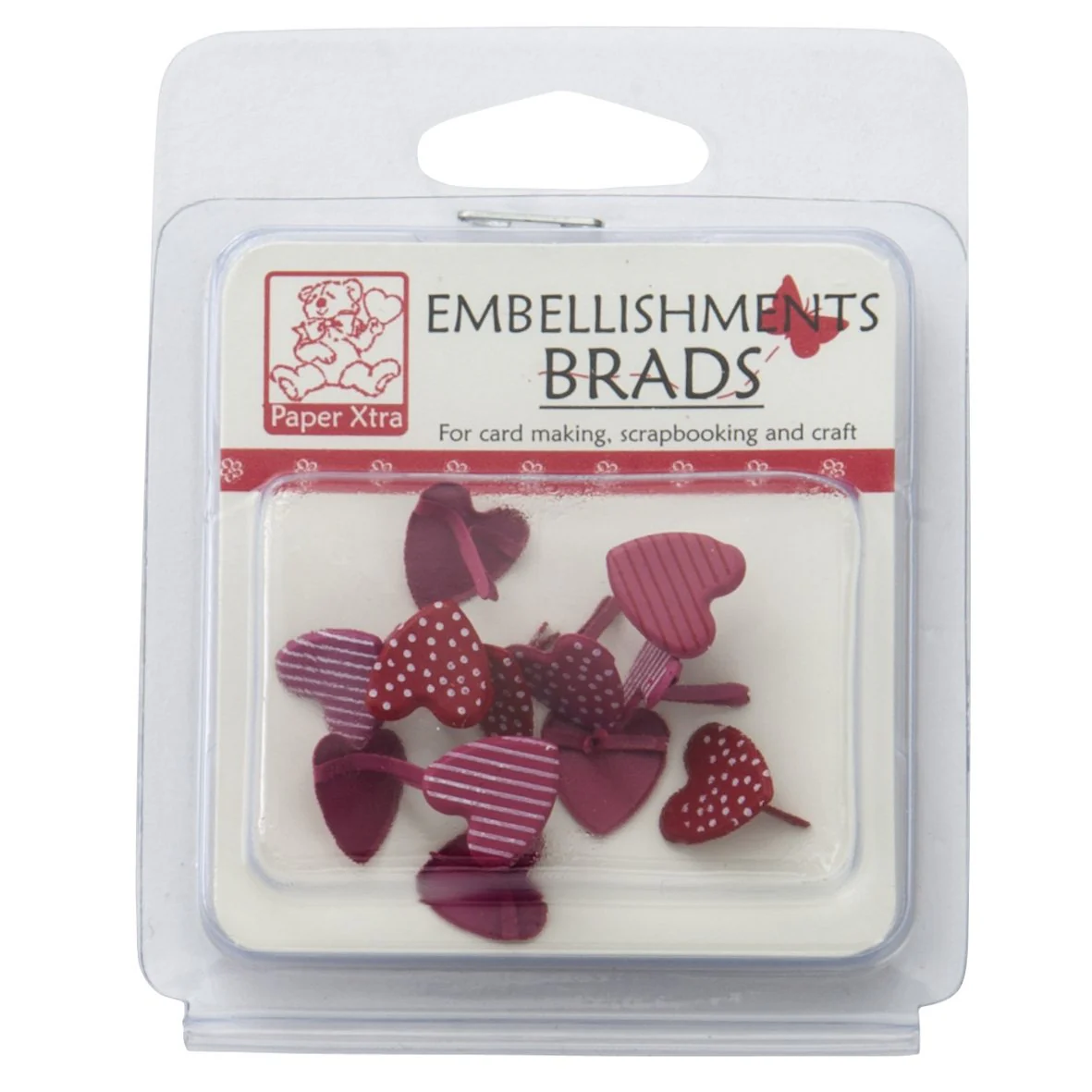 Sullivans Embellishments Brads, Heart Printed Red
