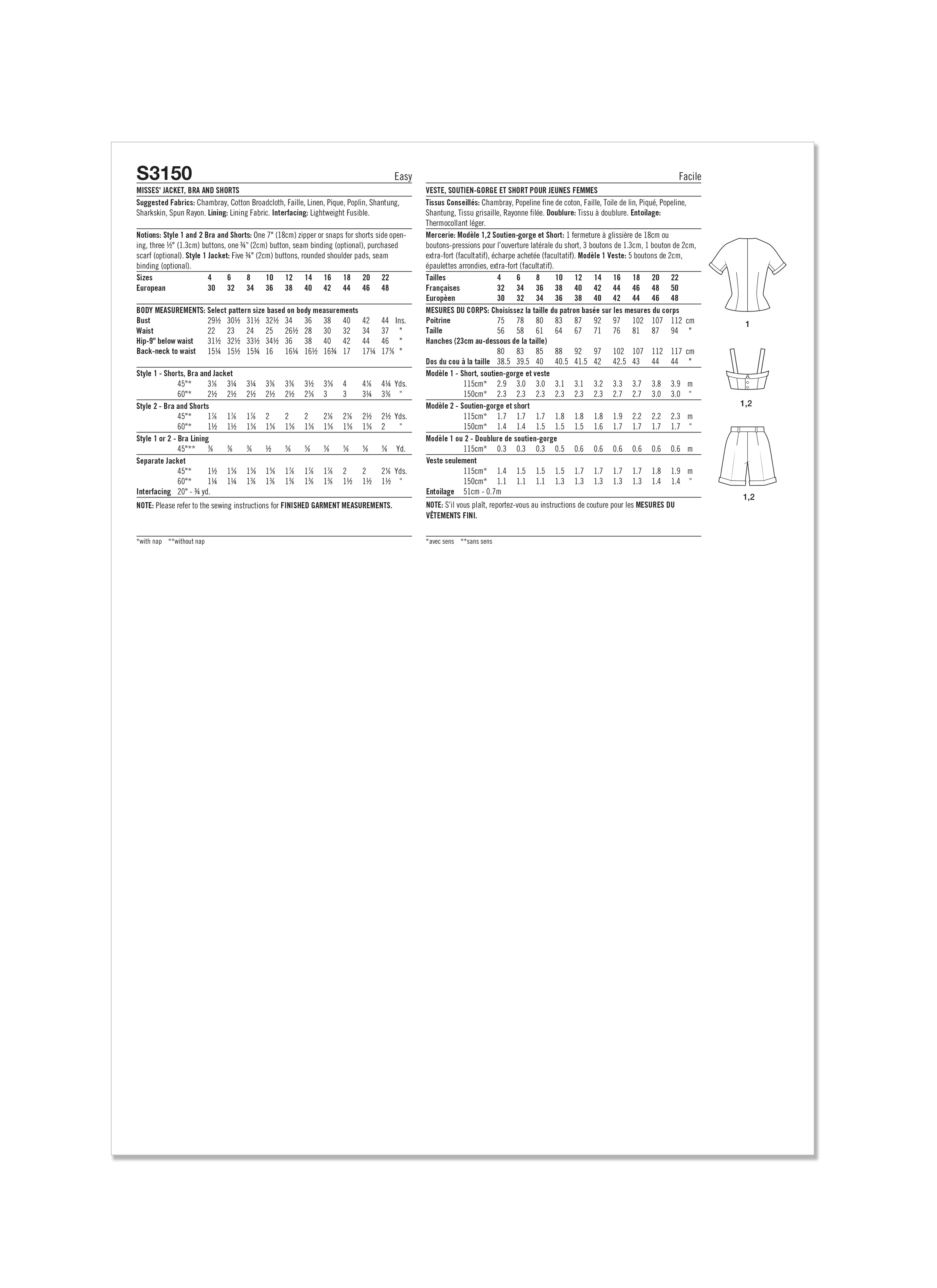 Simplicity Pattern S3150 1940s Misses' Jacket, Bra and Shorts