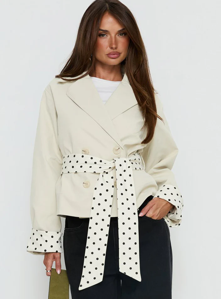 Meriana Cropped Trench Beige Polka Dot