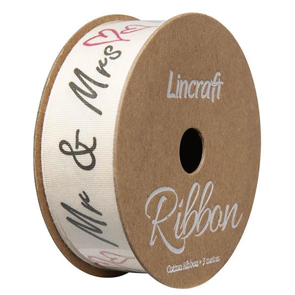 Cotton Ribbon, Mr Mrs Black Red- 25mm x 3m