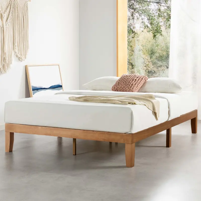 Rama łóżka platformowego z naturalnego drewna – szerokość 30 cm, lite drewniane łóżko podwójne z podstawą z listew, bez potrzeby stosowania stelaża, rustykalny, nowoczesny design