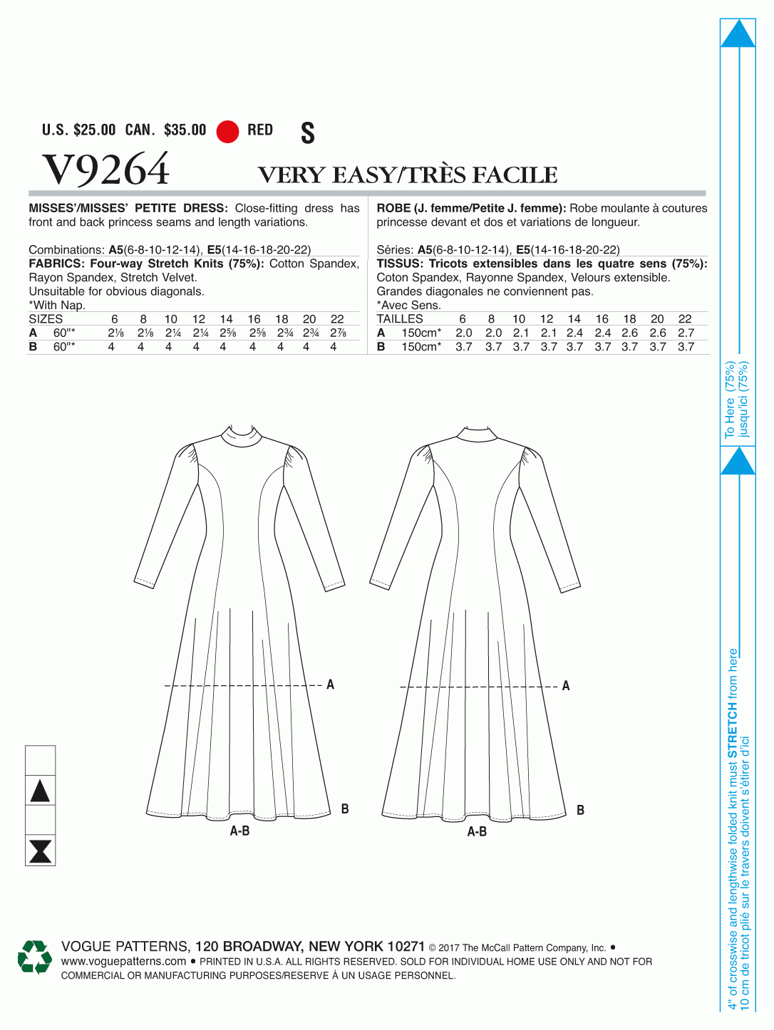 Vogue Pattern V9264 Misses'/Misses' Petite Knit, Fit-And-Flare Dresses