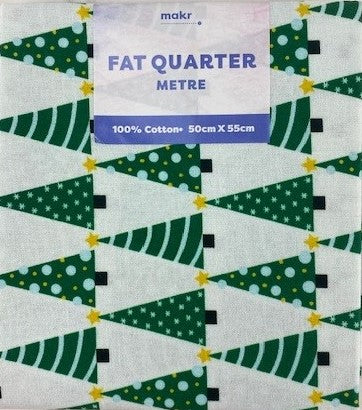 Christmas Print Cotton Fat Quarters, White Green Trees - 50cmx55cm