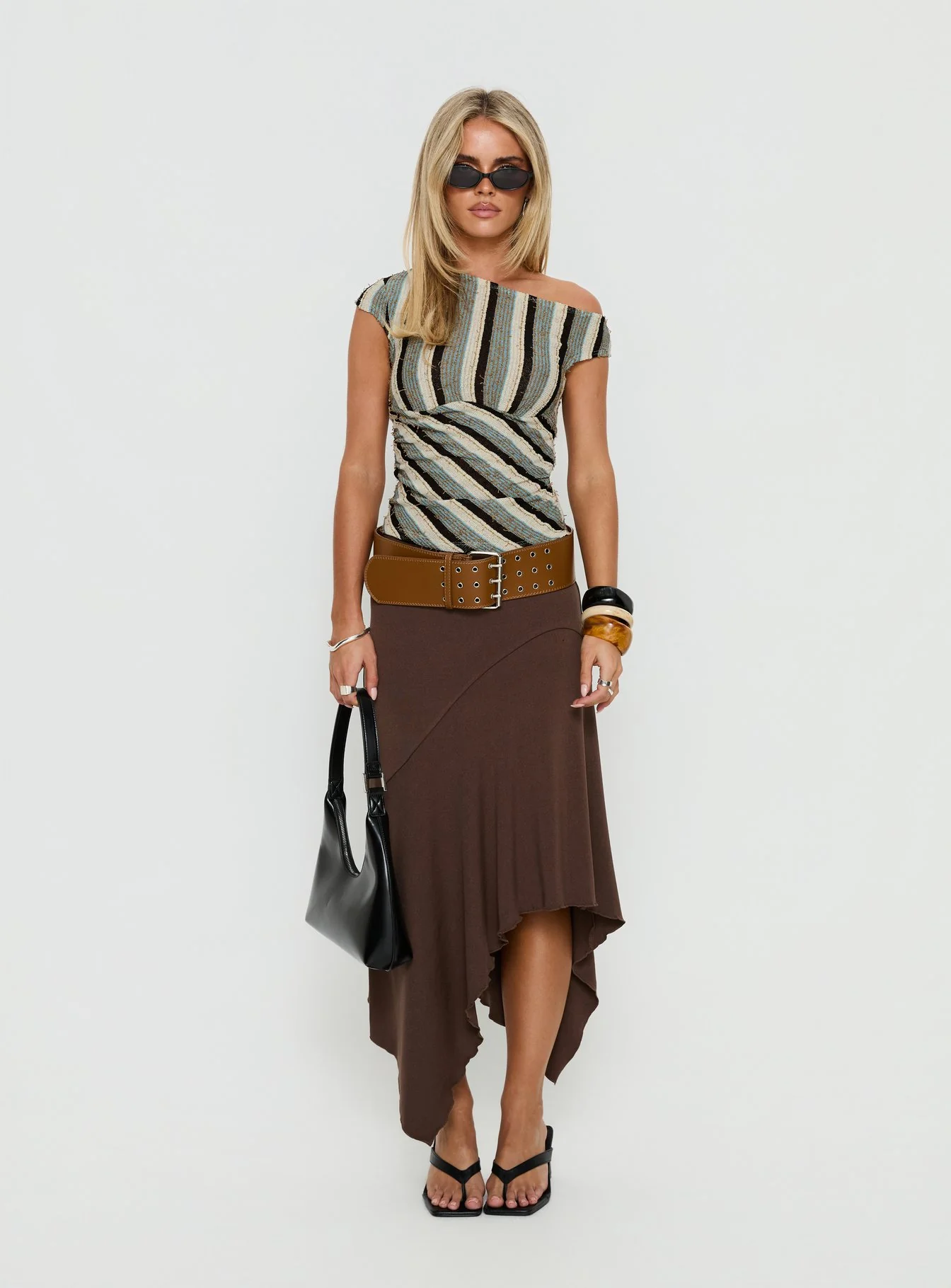 Darcia One Shoulder Top Multi Stripe