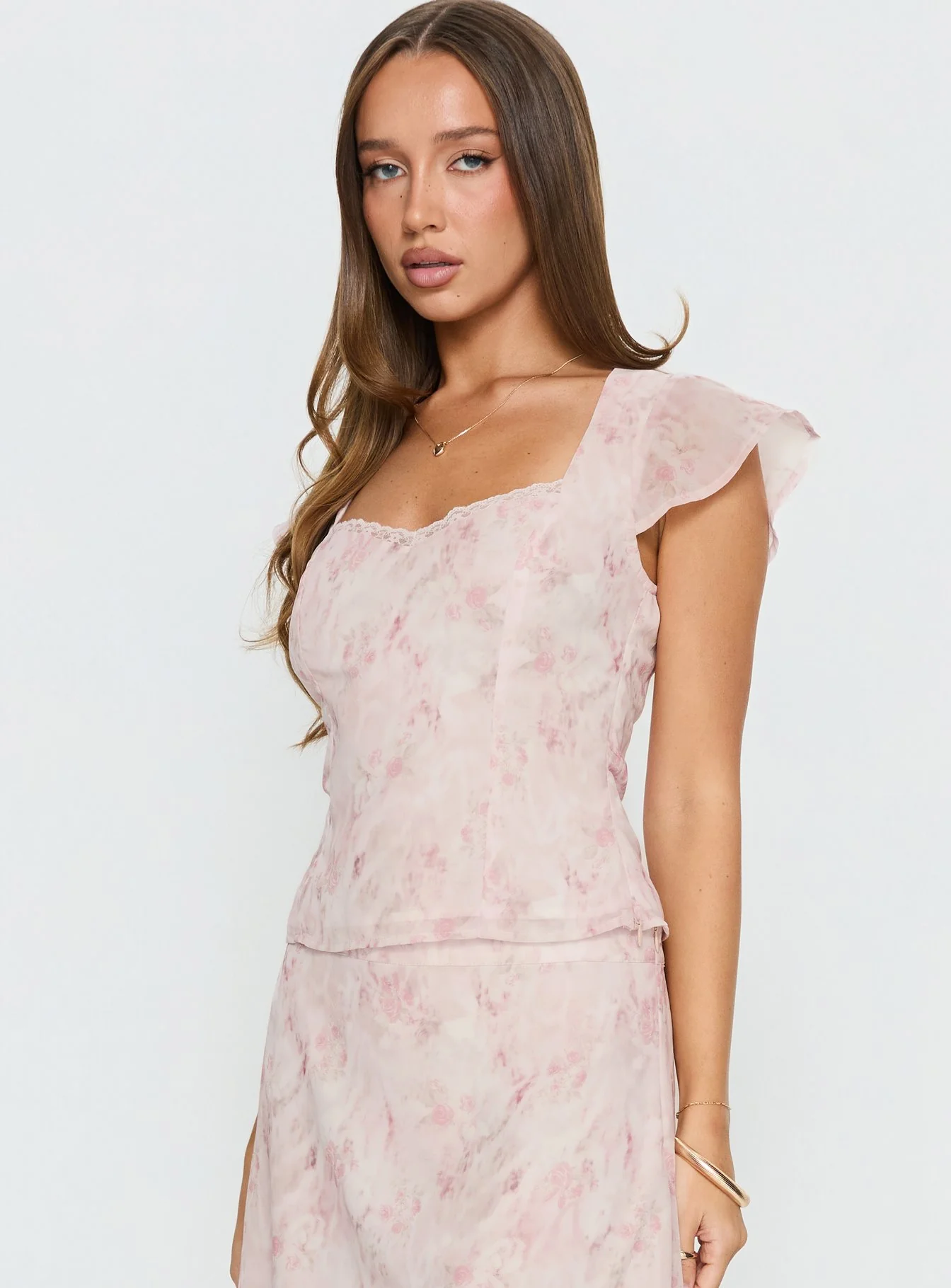 Avaline Lace Trim Blouse Top Pink