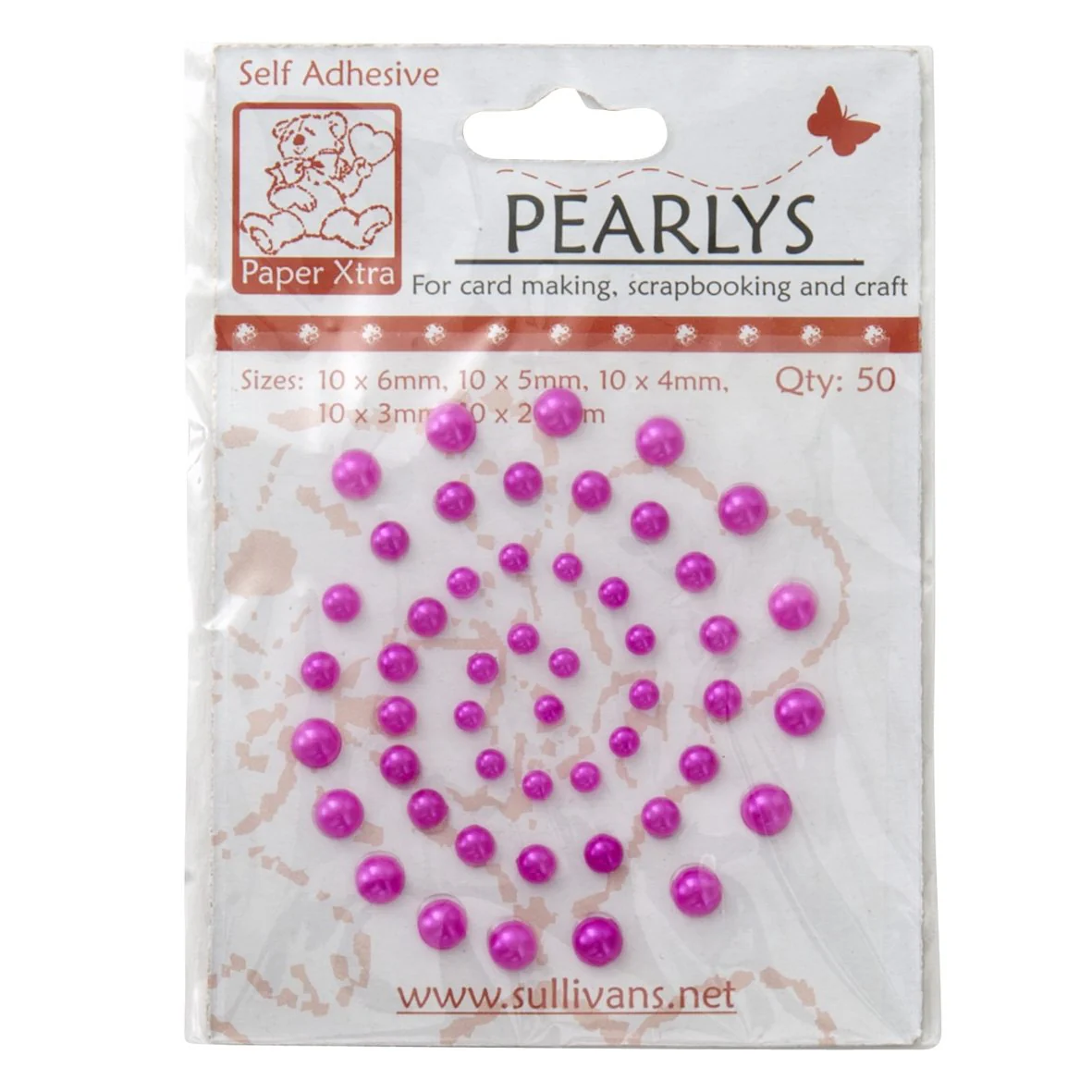 Sullivans Stick On Pearls, Hot Pink- 50pc