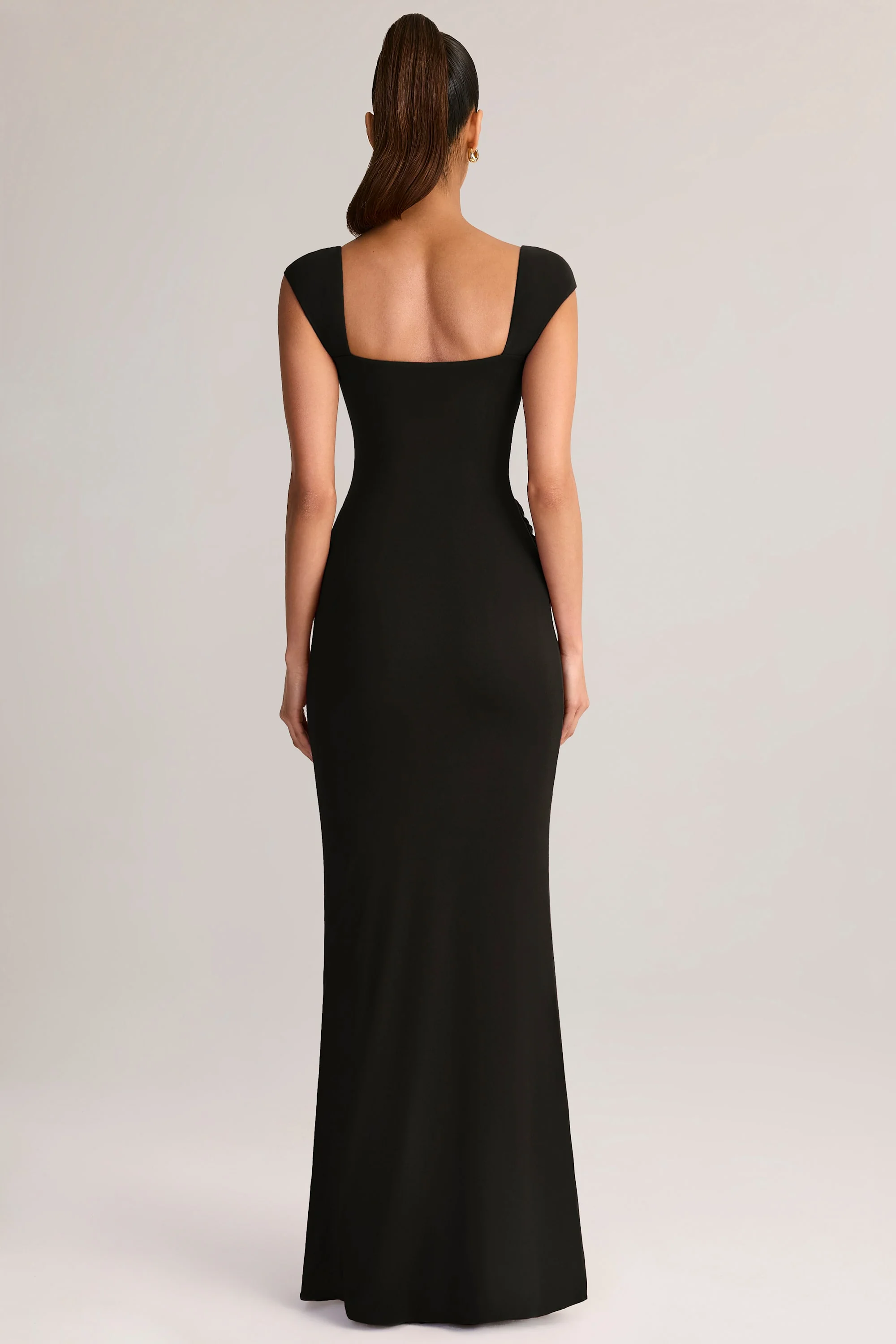 Modal Sweetheart-Neck Cowl-Waist Maxi Dress in Black