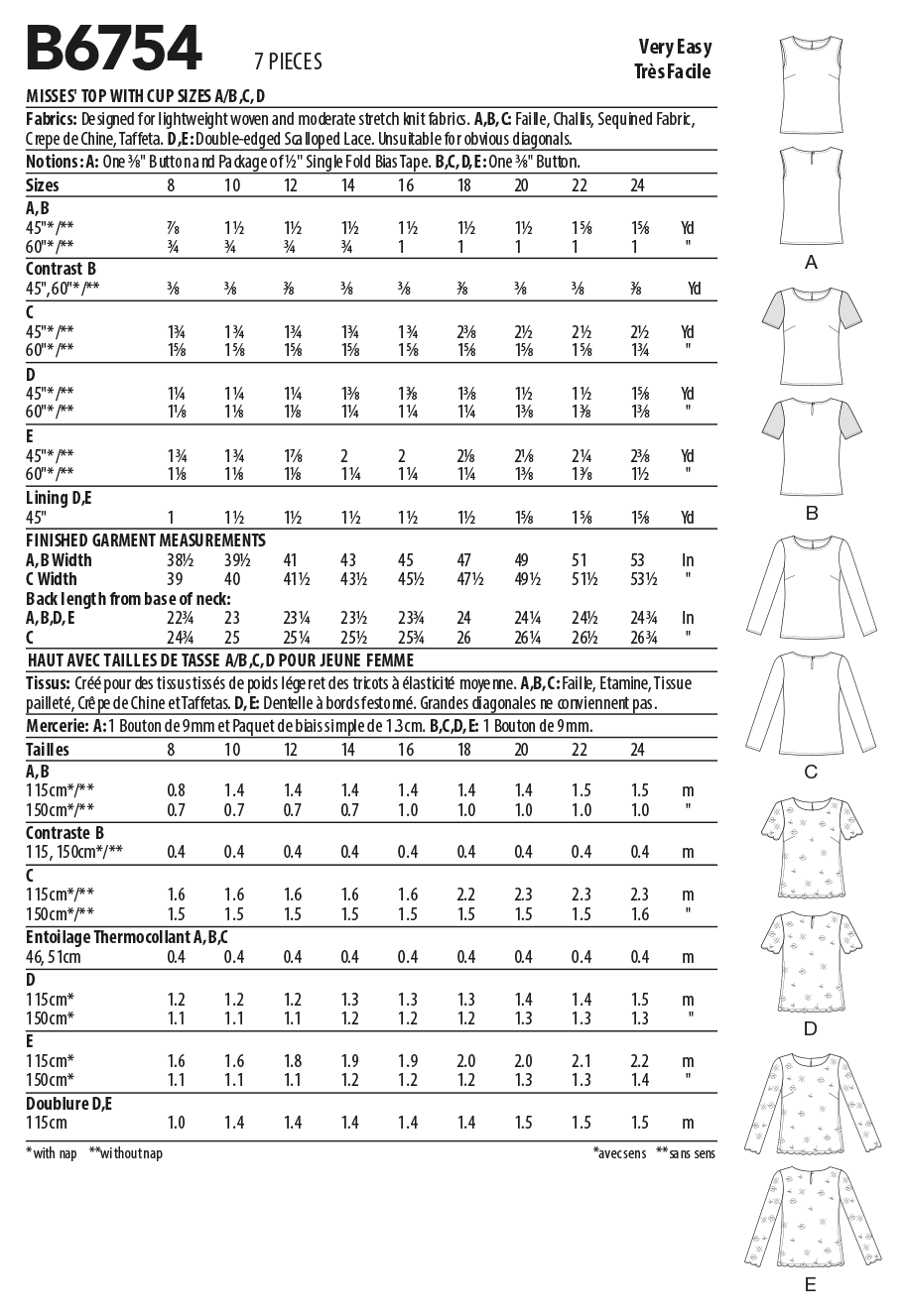 Butterick Pattern B6754 Misses' Keyhole-Closure Tops